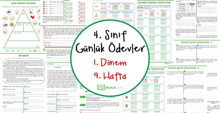 4. Sınıf Günlük Ödevler 1. Dönem 9. Hafta