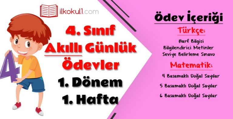 4. Sınıf Günlük Ödevler 1. Dönem 1. Hafta