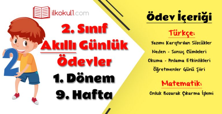 2. Sınıf Günlük Ödevler 1. Dönem 9. Hafta