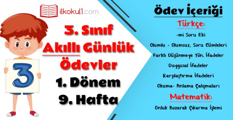 3. Sınıf Günlük Ödevler 1. Dönem 9. Hafta