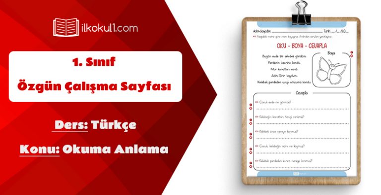 1. Sınıf Türkçe Dersi Okuma Anlama Etkinlik Sayfası