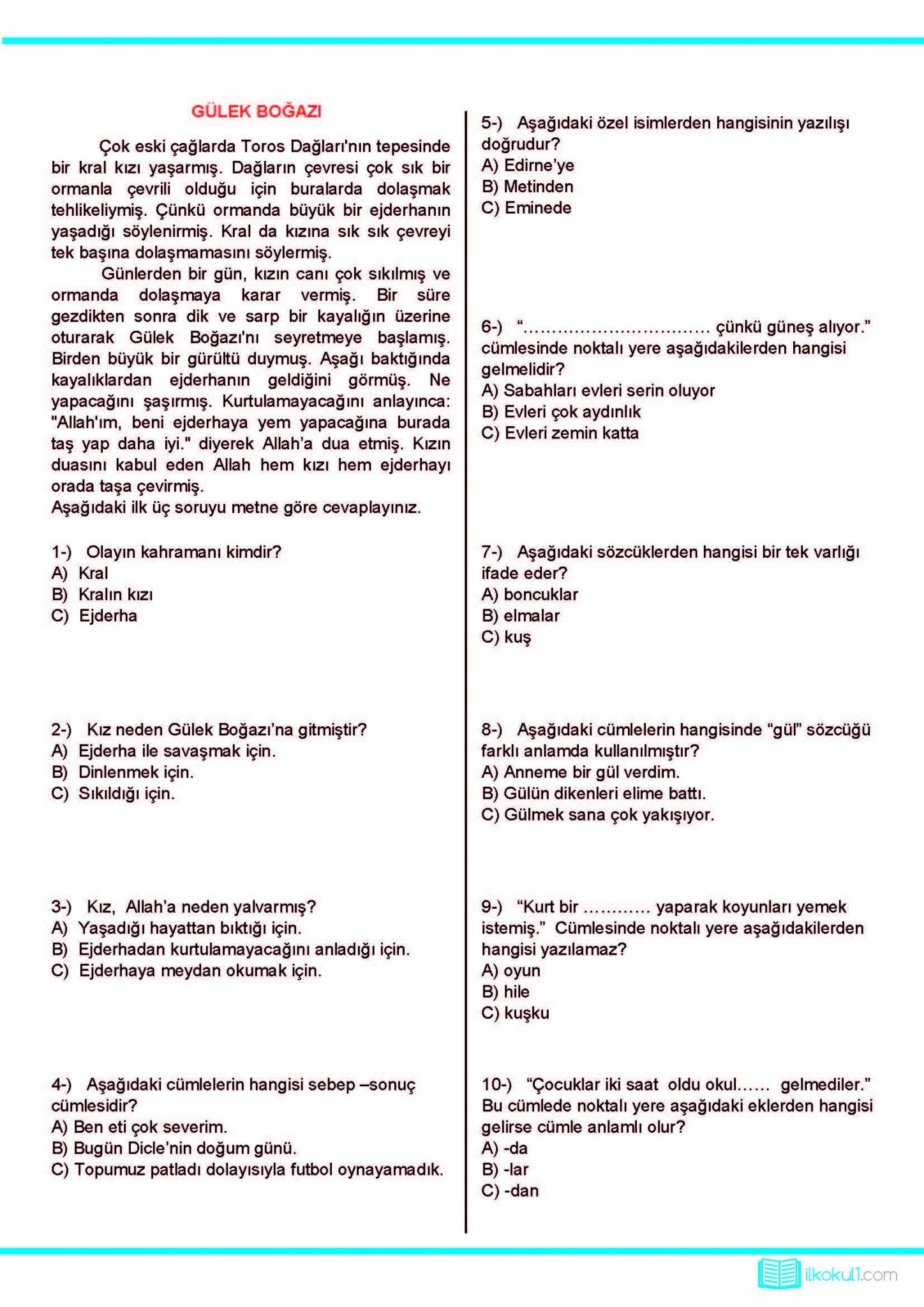 3. Sınıf Günlük Ödevler 2. Dönem 3. Hafta – Sınıf Öğretmenleri İçin ...